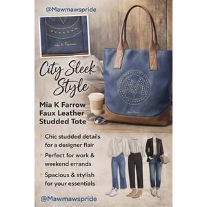 CHIC STUDDED DESIGNER Mia K Farrow Tote Bag‎ Faux Leather Studded Designer Purse